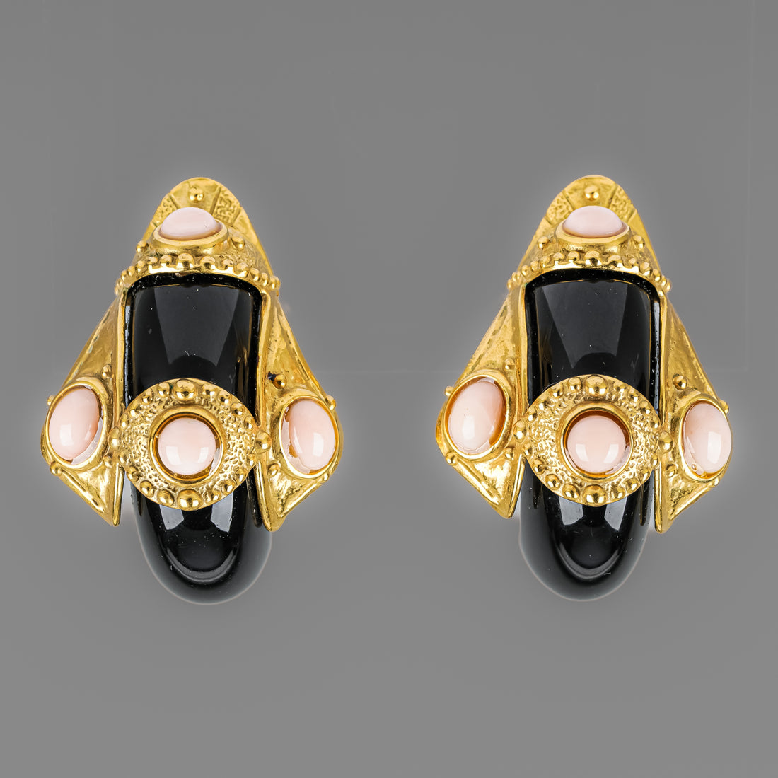 KALINGER PARIS Black Coral Clip Earrings