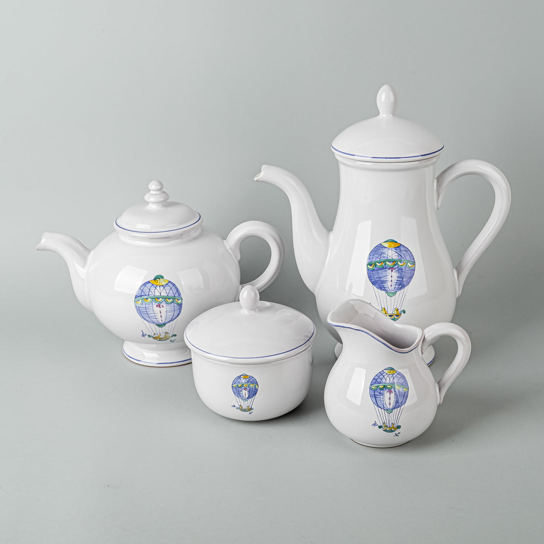 PIERRE DEUX Hot Air Balloon Faience Coffee And Tea Service - 7 Pieces
