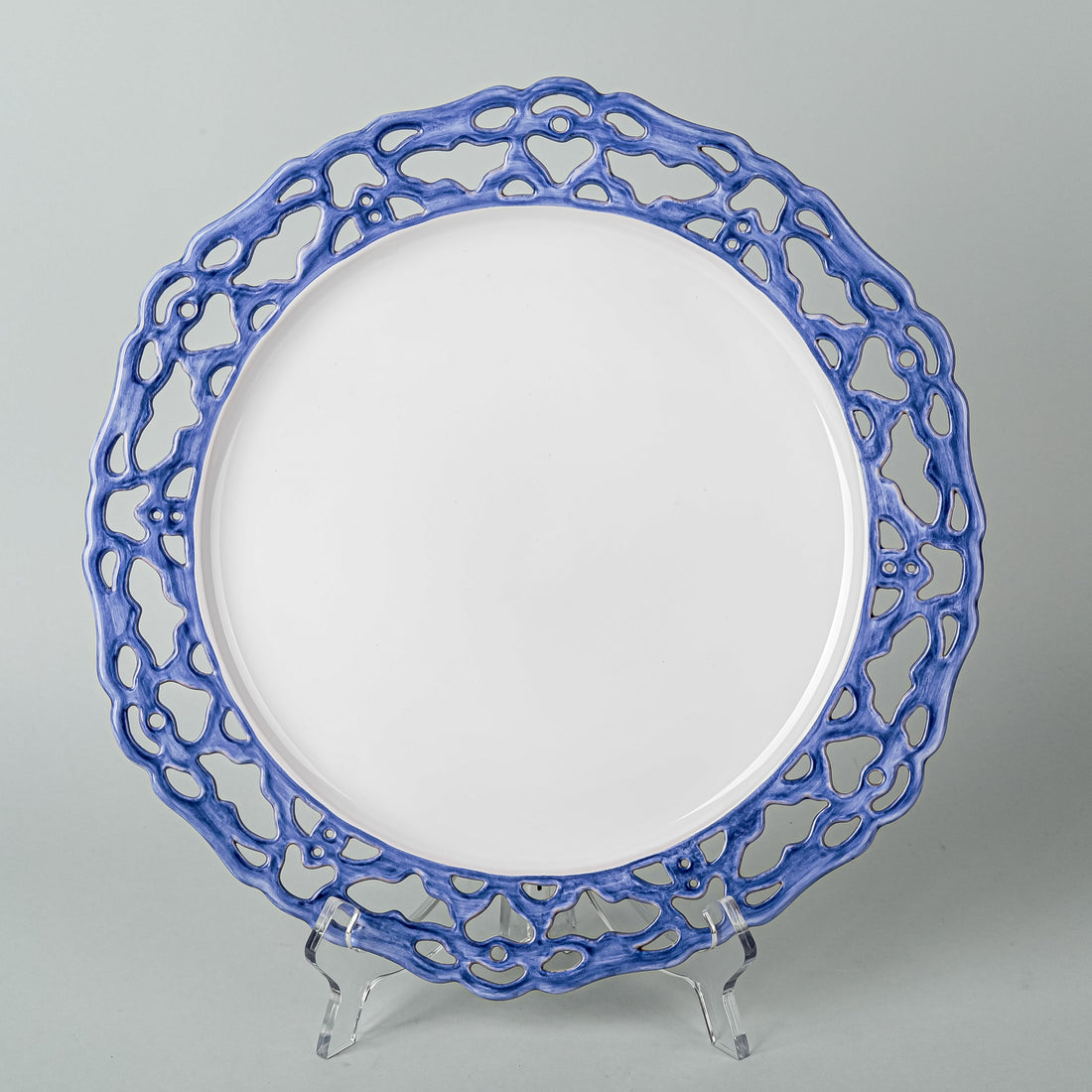 PIERRE DEUX Blue Open Work Faience Chargers Set Of 4