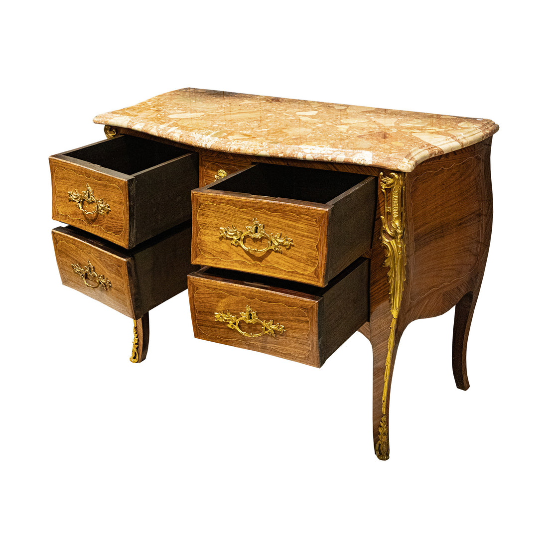 Marquetry Bombe Chest With Stone Top