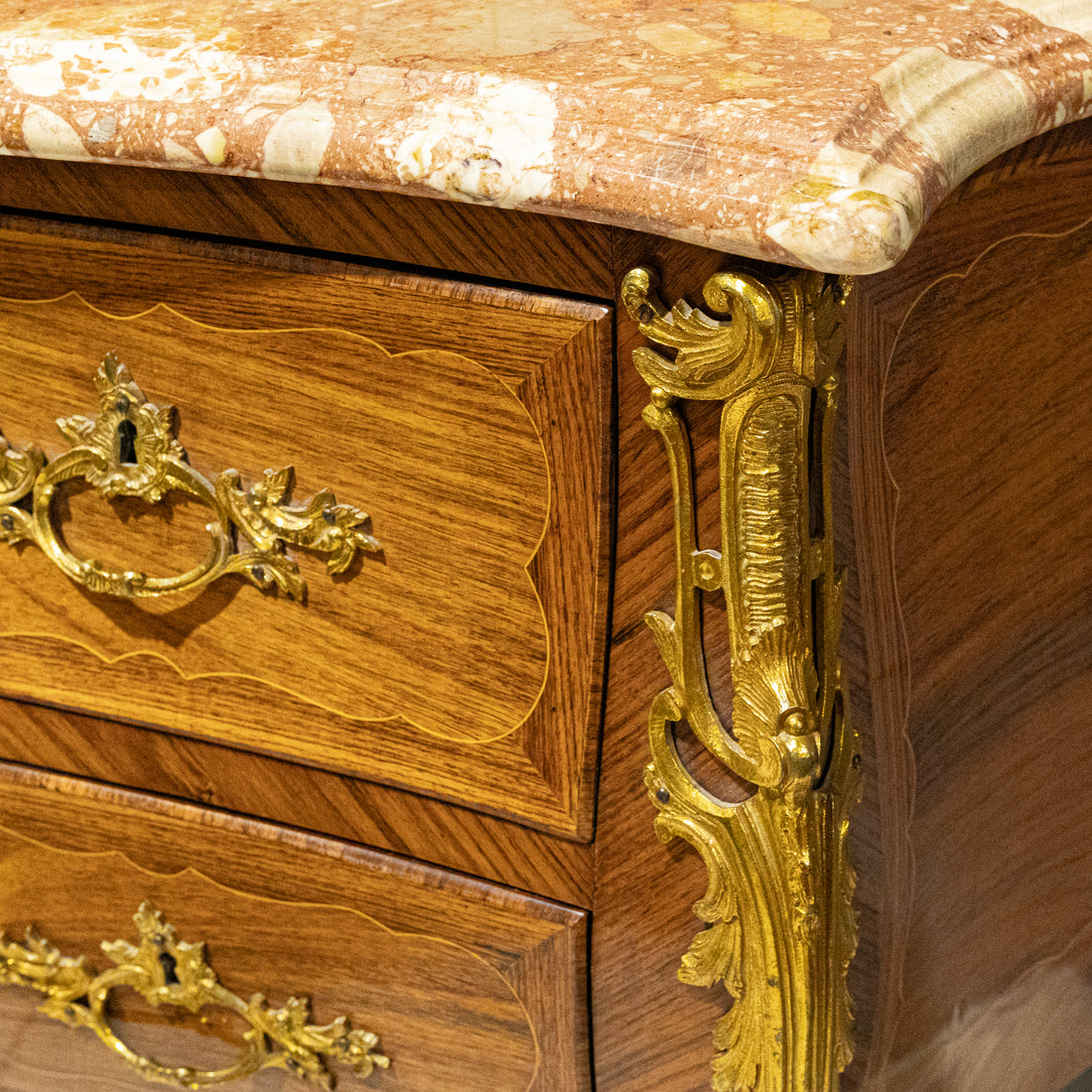 Marquetry Bombe Chest With Stone Top