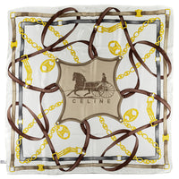 CELINE Vintage Equestrian/Carriage Motif Silk Scarf