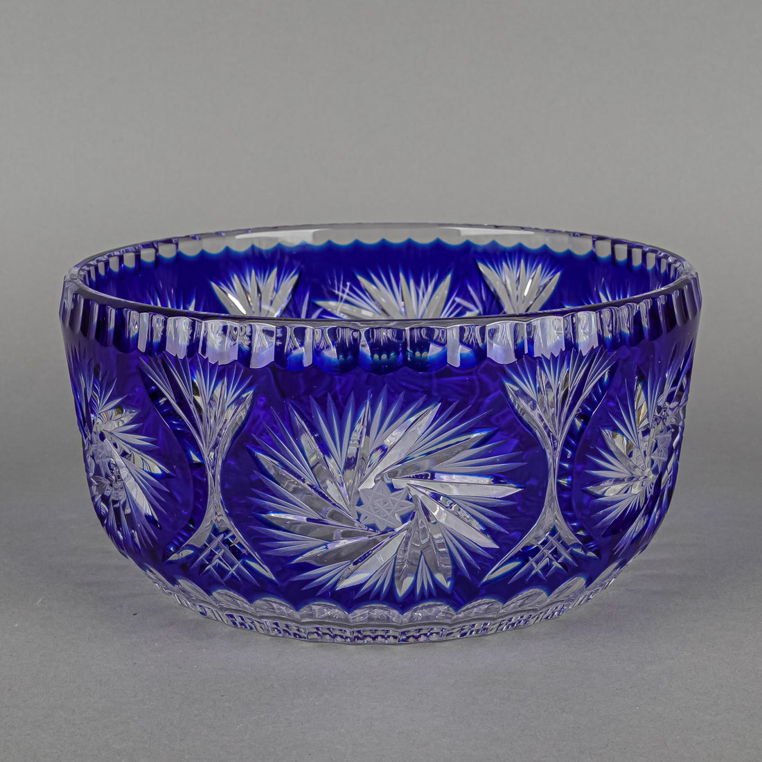 Crystal Blue Cased Cut To Clear Pinwheel Bowl