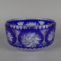Crystal Blue Cased Cut To Clear Pinwheel Bowl