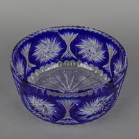 Crystal Blue Cased Cut To Clear Pinwheel Bowl