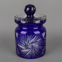 Crystal Blue Cased Cut To Clear Pinwheel Biscuit Barrel
