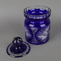 Crystal Blue Cased Cut To Clear Pinwheel Biscuit Barrel
