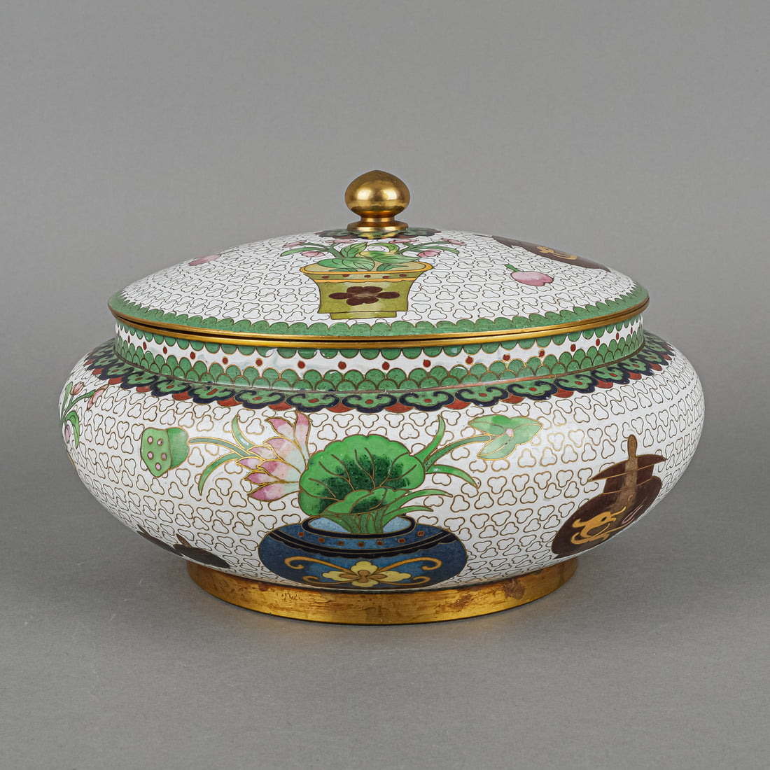 Cloisonne Covered Bowl White Ground