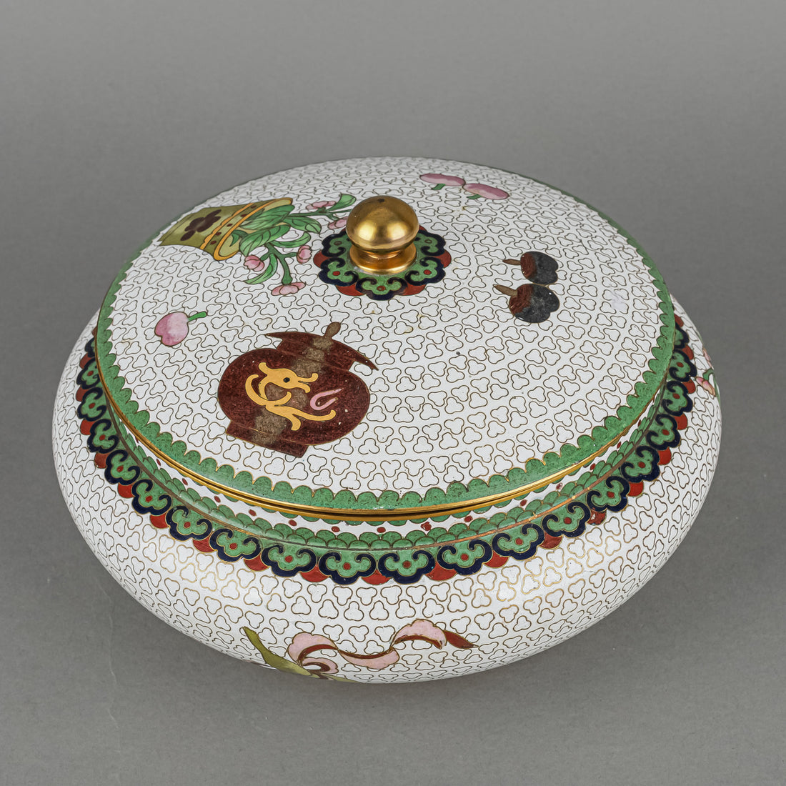 Cloisonne Covered Bowl White Ground
