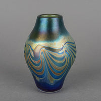 ROBERT HELD ART GLASS Iridescent Pulled Feather Vase