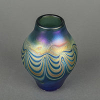 ROBERT HELD ART GLASS Iridescent Pulled Feather Vase