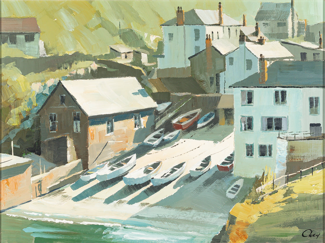 Ronald N Okey, (Canadian, 1921-2004) Boats on Shore