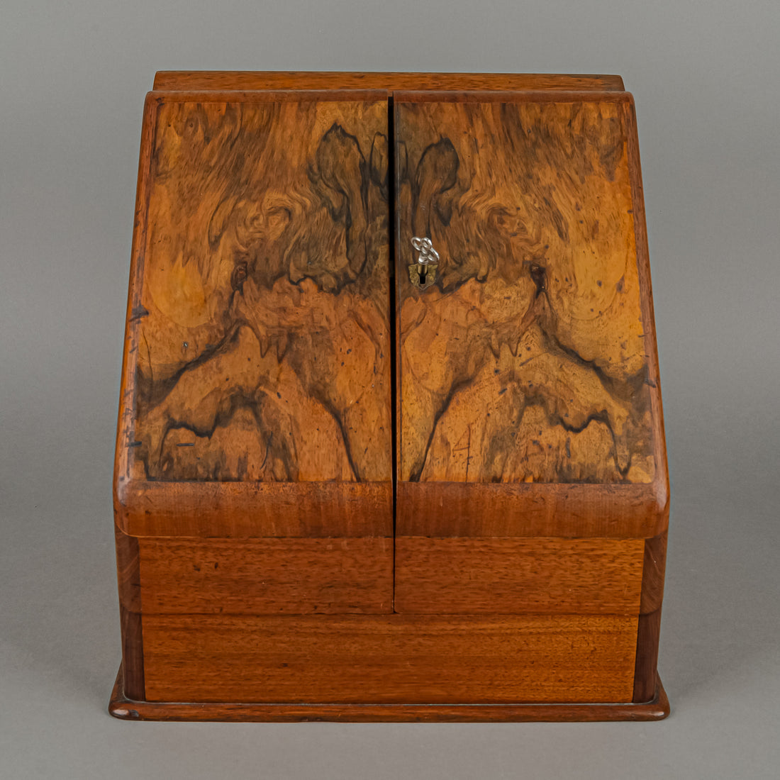 Vintage Walnut Wood Letter/Stationery Organizer Cabinet With Key