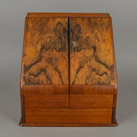 Vintage Walnut Wood Letter/Stationery Organizer Cabinet With Key