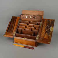 Vintage Walnut Wood Letter/Stationery Organizer Cabinet With Key