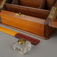 Vintage Walnut Wood Letter/Stationery Organizer Cabinet With Key