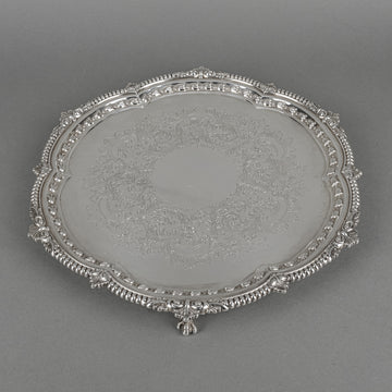CHARLES HOWARD COLLINS Chased & Engraved Silver Plate Footed Tray
