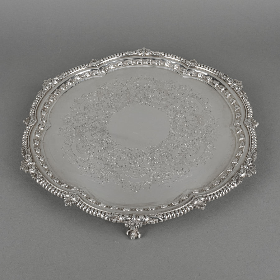 CHARLES HOWARD COLLINS Chased & Engraved Silver Plate Footed Tray