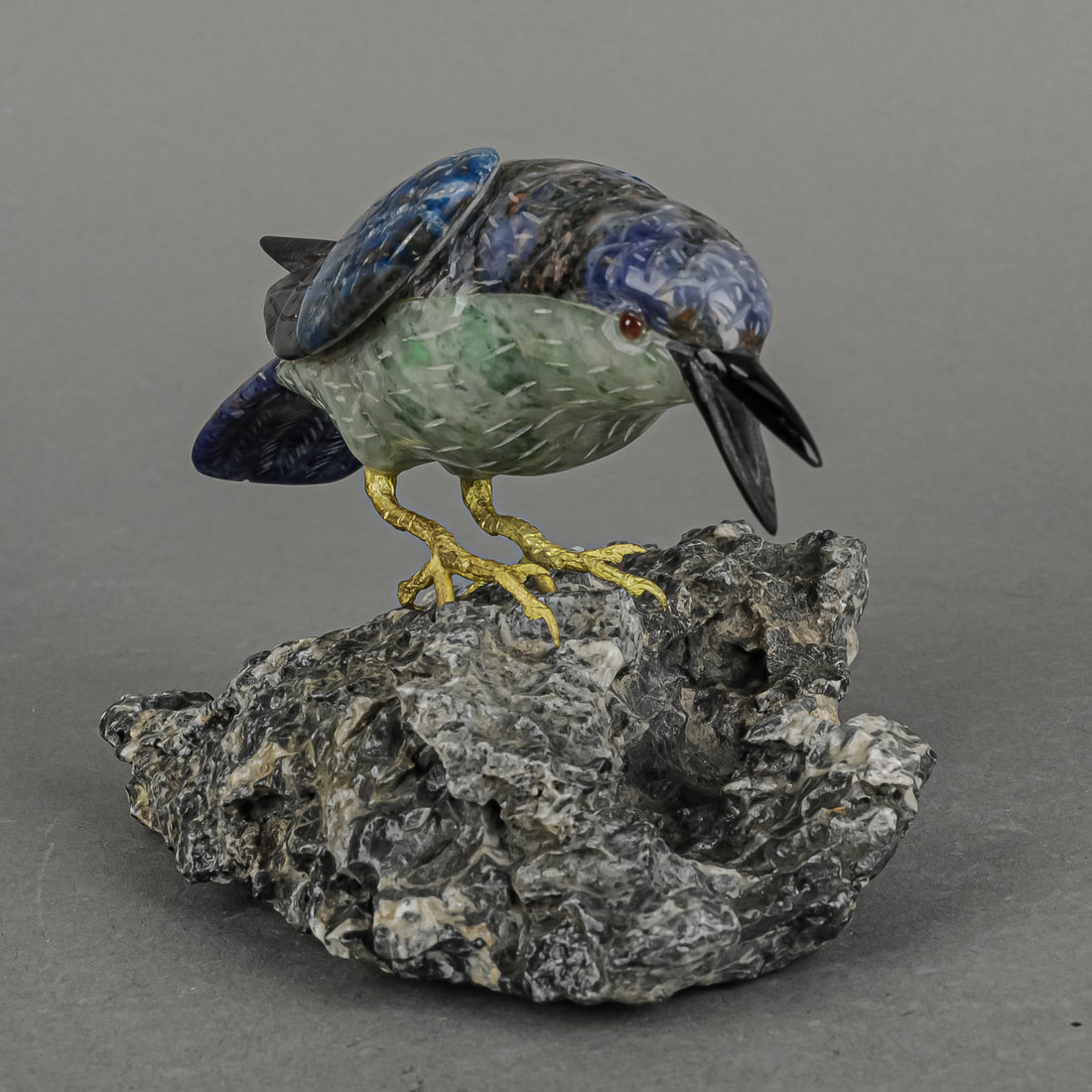 Carved Semi-Precious Stone Bird W/Base