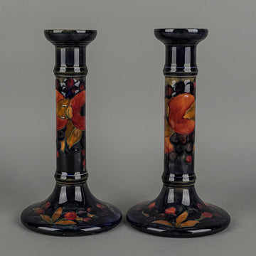 MOORCROFT Pomegranate Blue/Green Ground Candlesticks Set of 2