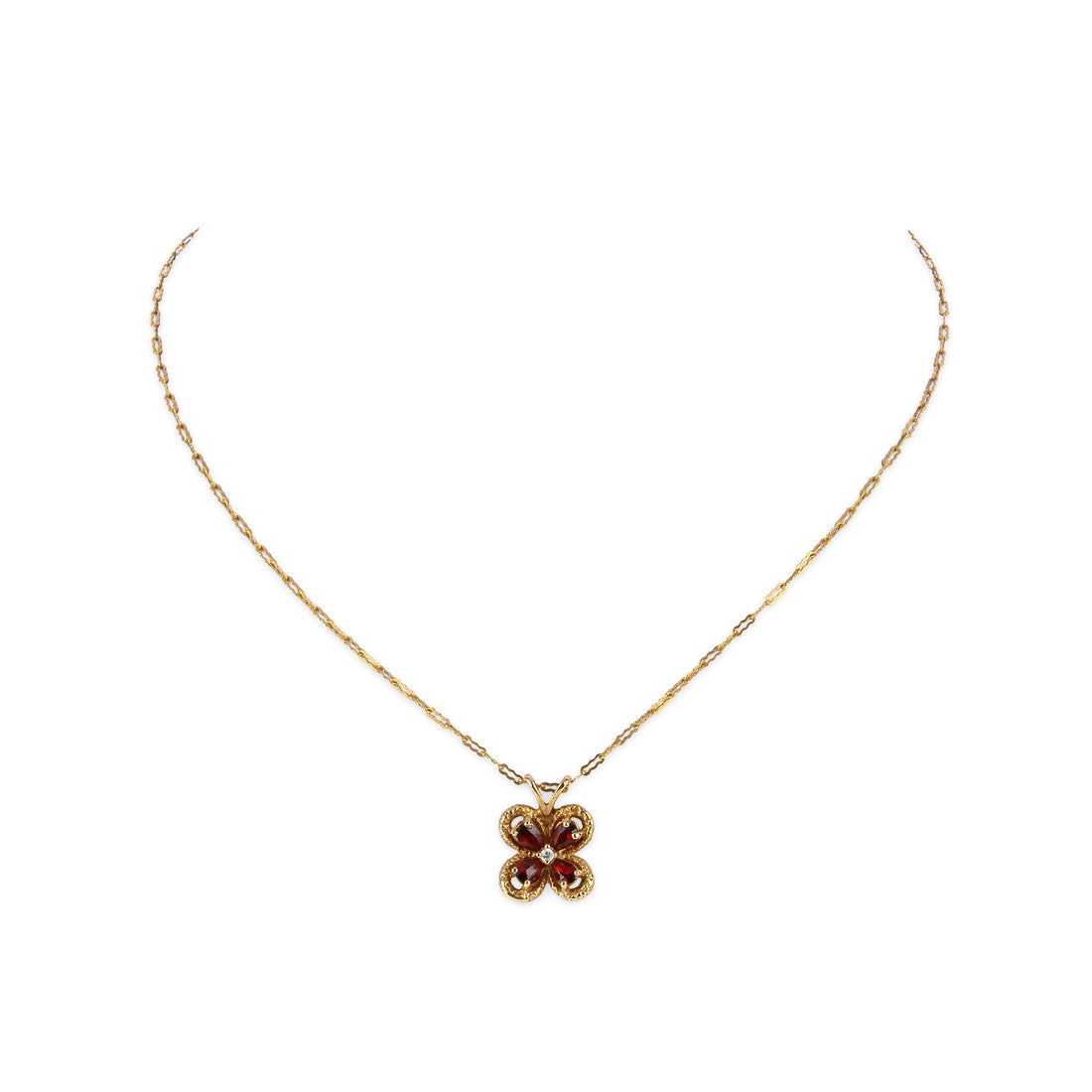 14K 10K Garnet & Diamond Flower Pendant Necklace