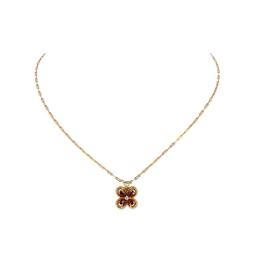 14K 10K Garnet & Diamond Flower Pendant Necklace