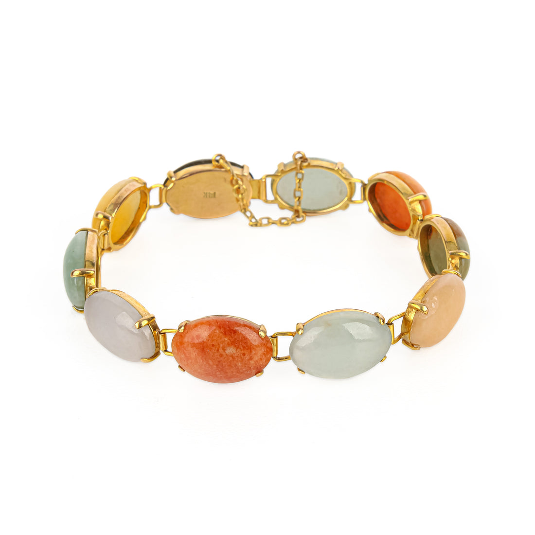 14K Cabochon Jade Chalcedony Link Bracelet