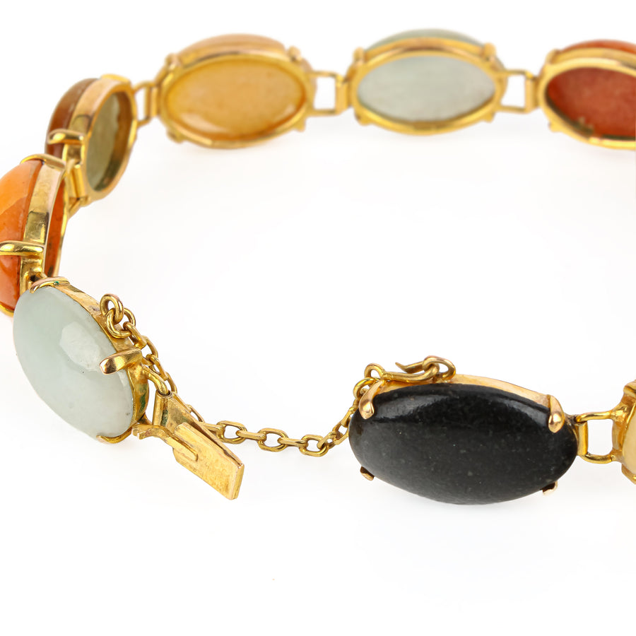 14K Cabochon Jade Chalcedony Link Bracelet