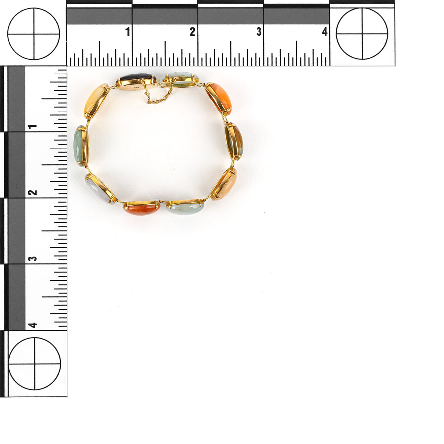 14K Cabochon Jade Chalcedony Link Bracelet