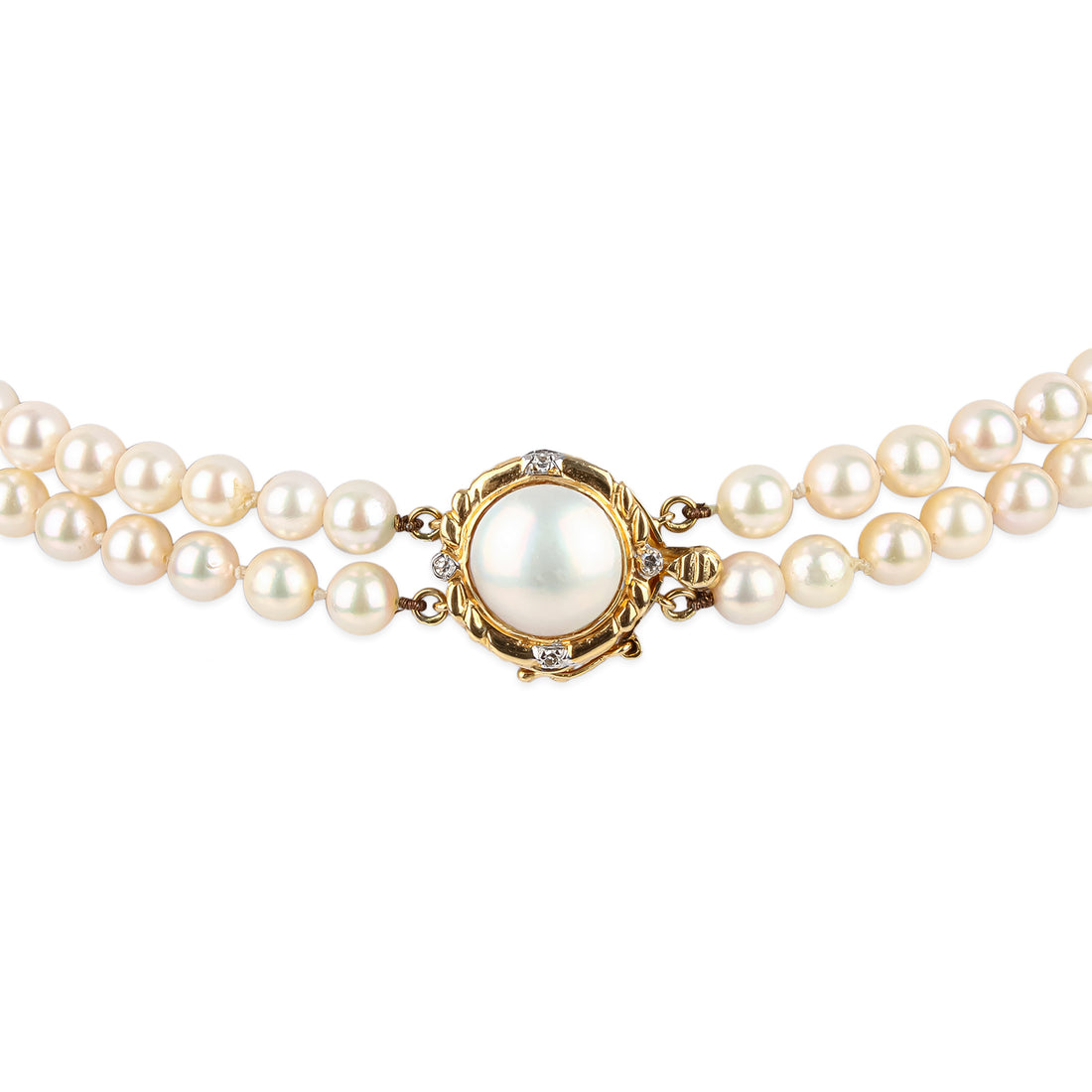 14K Mabé Pearl & Diamond Clasp 2-Strand Cultured Pearl Necklace
