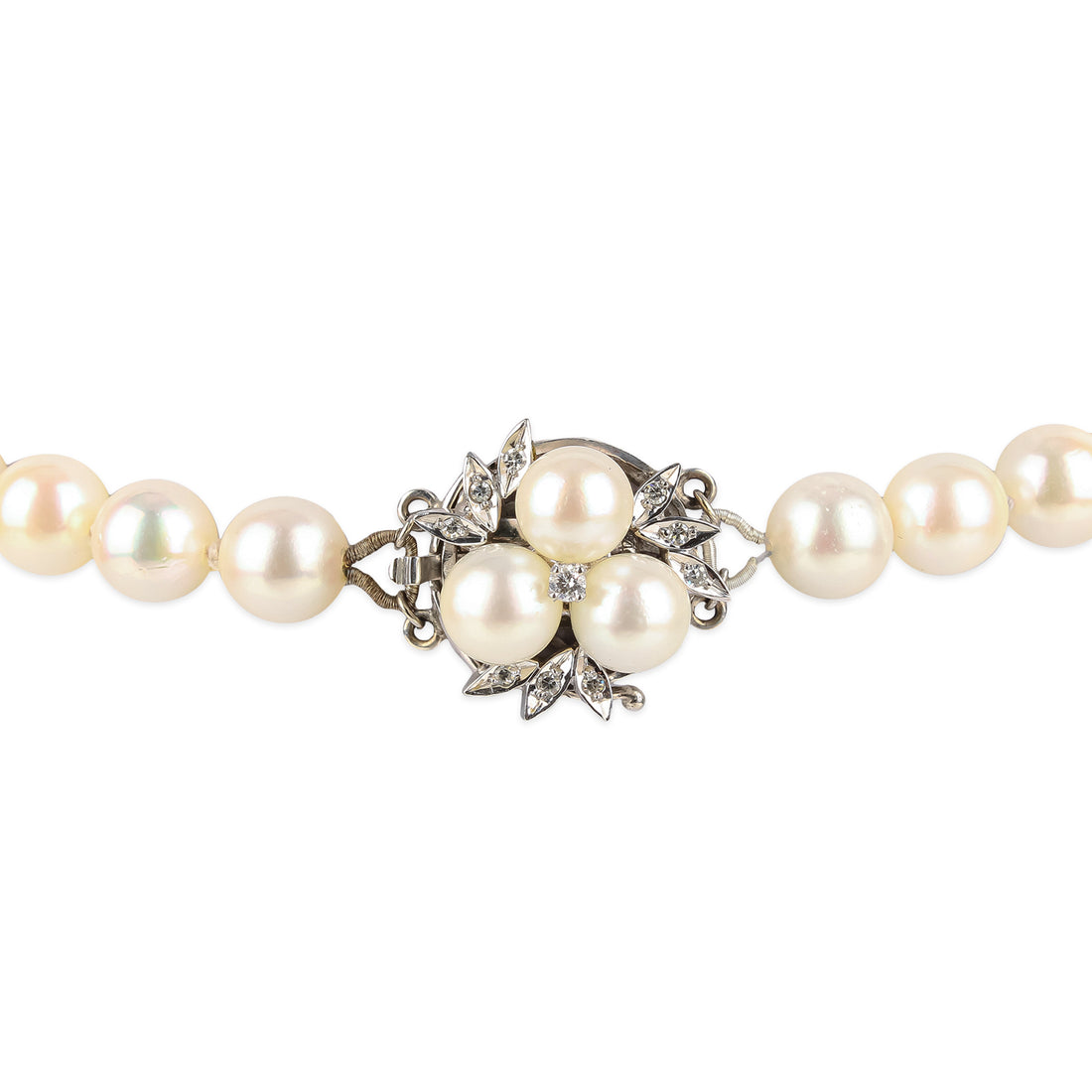 14K Pearl Diamond Clasp Pearl Necklace