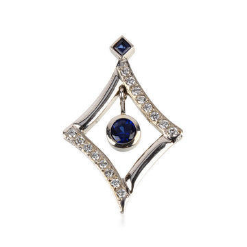 14K White Gold Blue Diffused Sapphire & Diamond Pendant