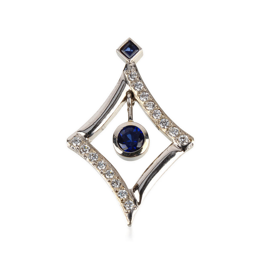 14K White Gold Blue Diffused Sapphire & Diamond Pendant