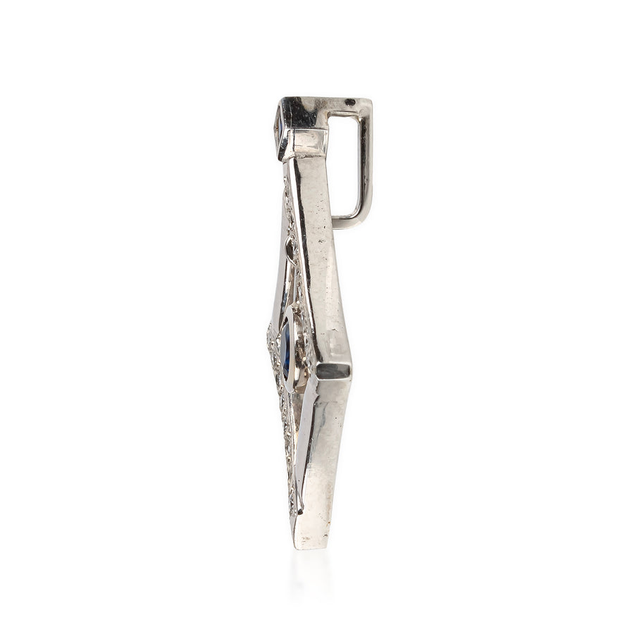 14K White Gold Blue Diffused Sapphire & Diamond Pendant