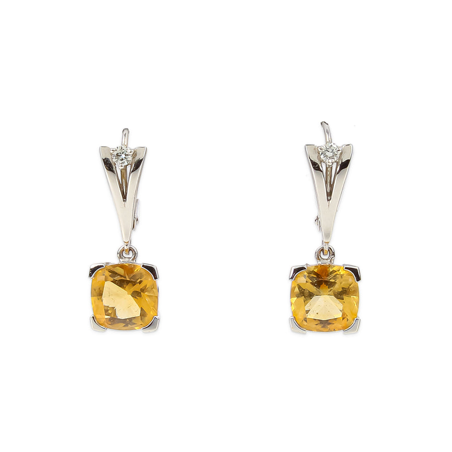 14K White Gold Citrine & Diamond Drop Earrings