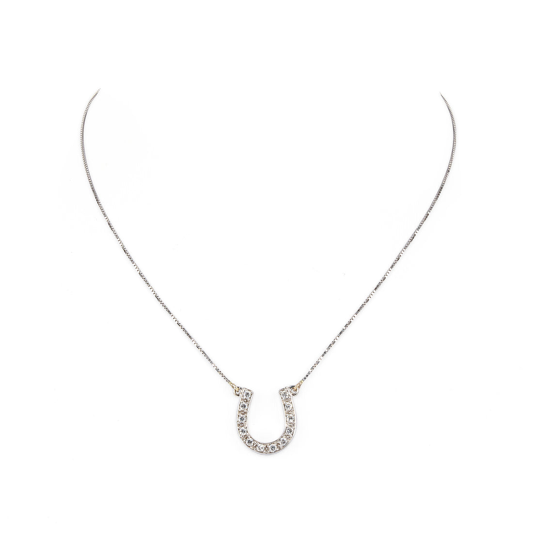 14K White Gold Cubic Zirconia Horseshoe Pendant Necklace