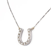 14K White Gold Cubic Zirconia Horseshoe Pendant Necklace