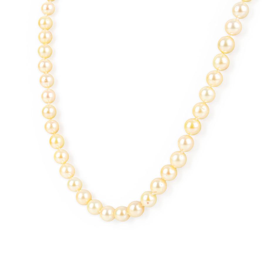14K White Gold Diamond Clasp Cultured Pearl Necklace