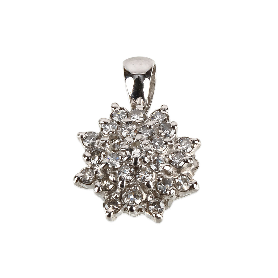 14K White Gold Diamond Cluster Pendant