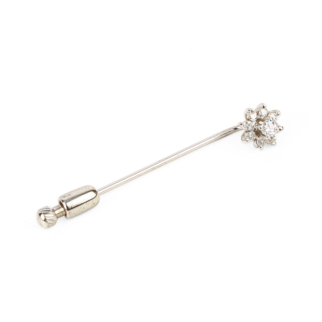 14K White Gold Diamond Cluster Stick Pin