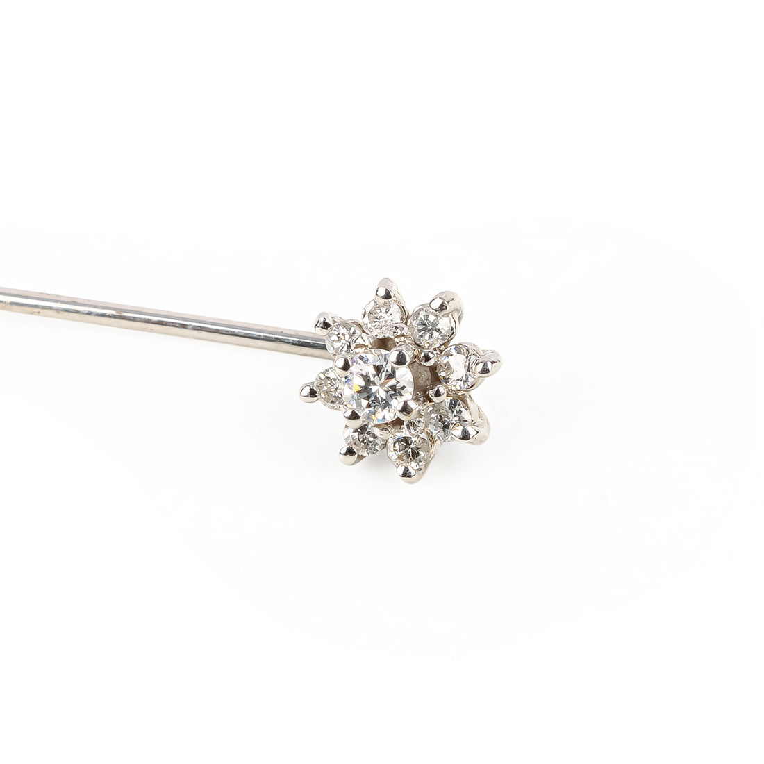 14K White Gold Diamond Cluster Stick Pin