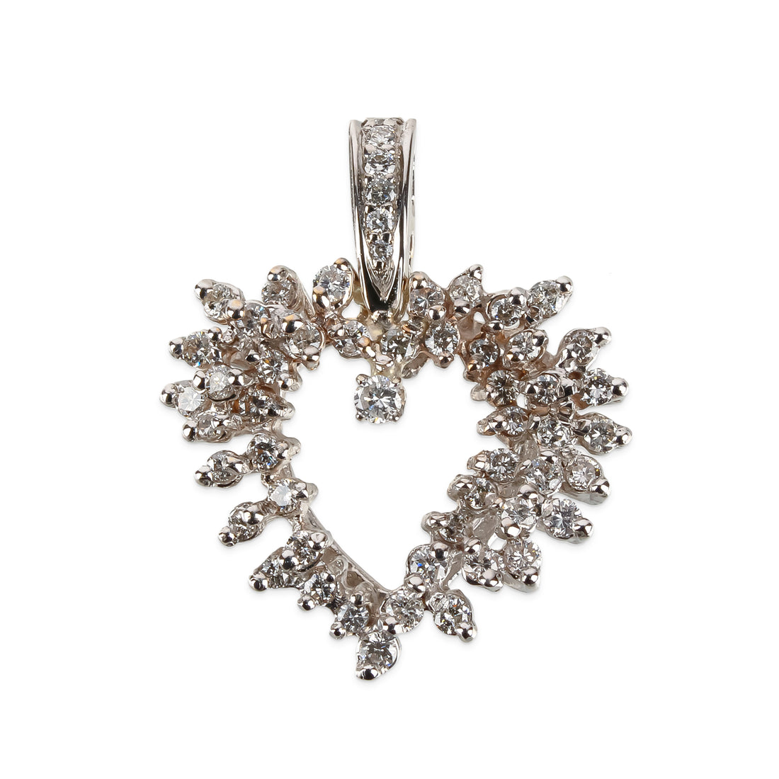 14K White Gold Diamond Heart Cluster Pendant