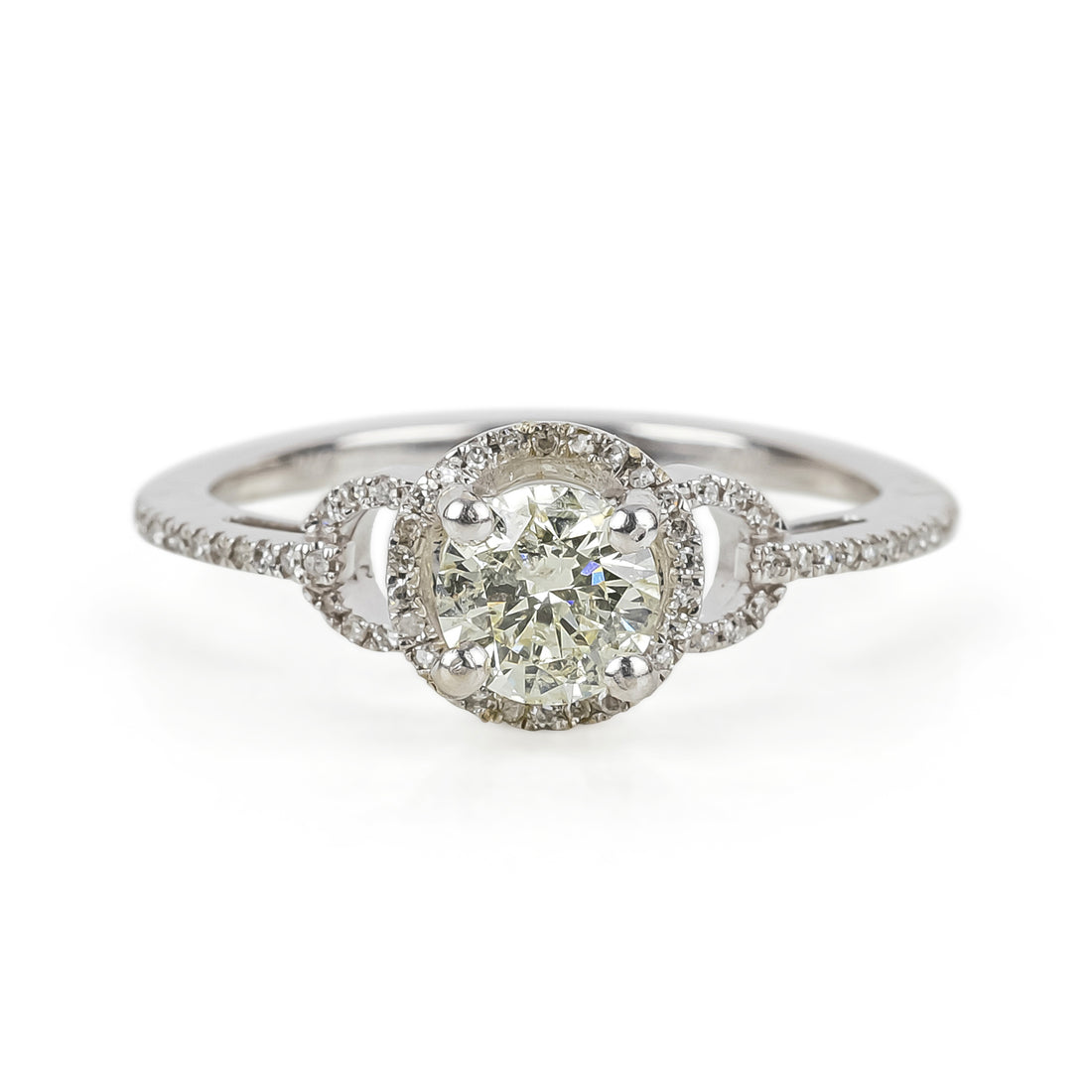 14K White Gold Diamond Solitaire with Side Stones Ring