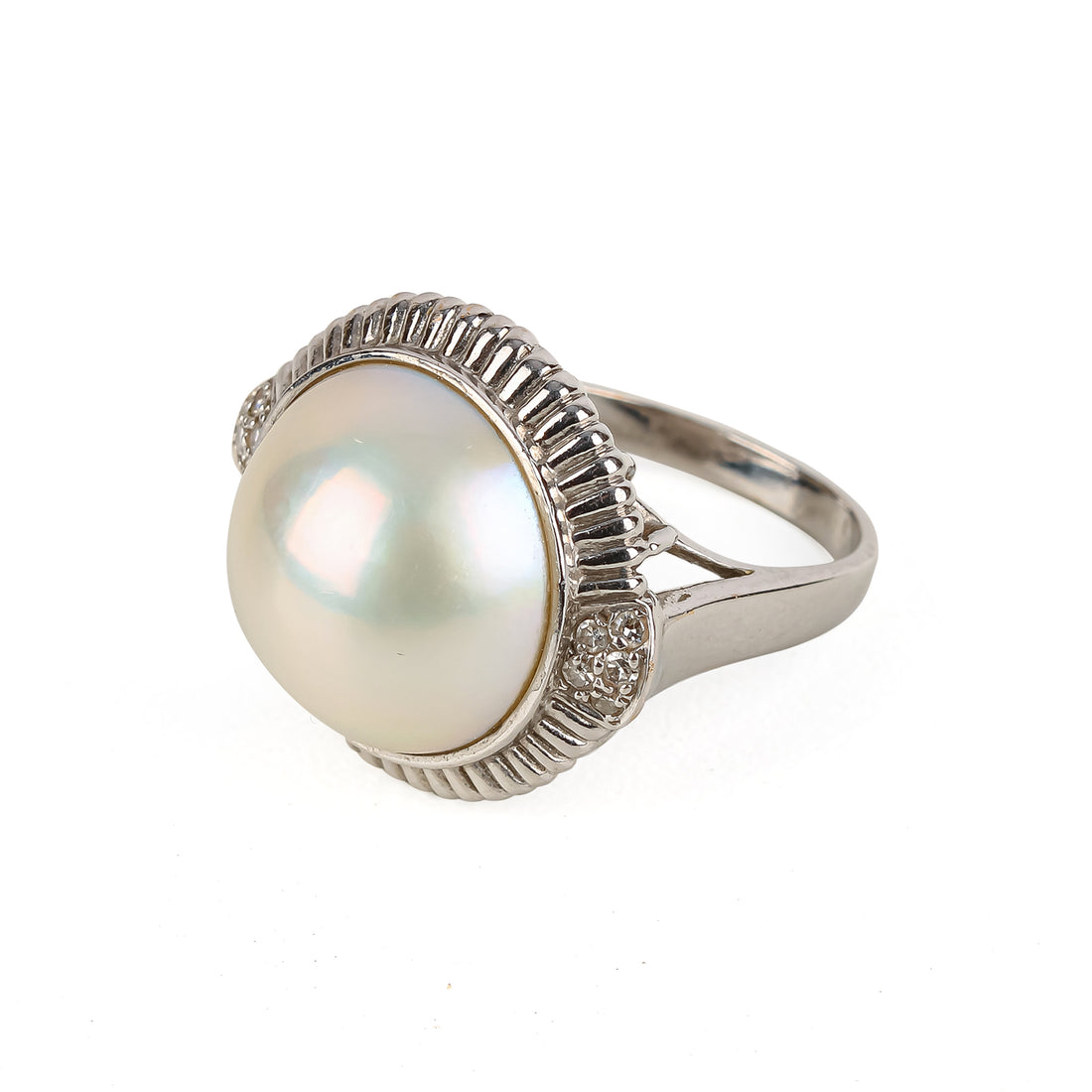 14K White Gold Mabé Pearl & Diamond Ring