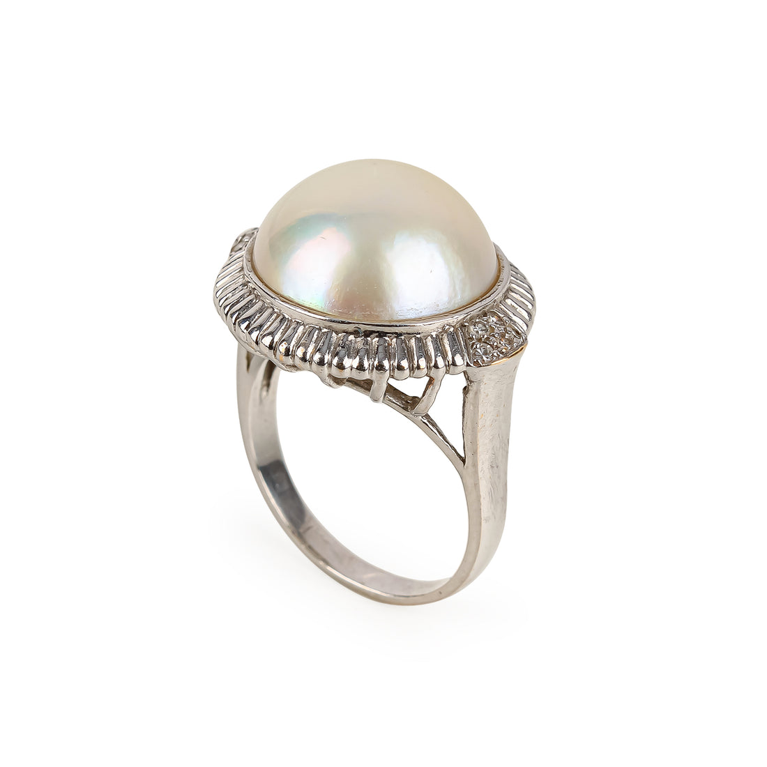 14K White Gold Mabé Pearl & Diamond Ring