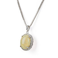 14K White Gold Opal & Diamond Halo Pendant Necklace