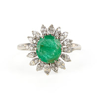 14K White Gold Oval Emerald & Diamond Cluster Ring