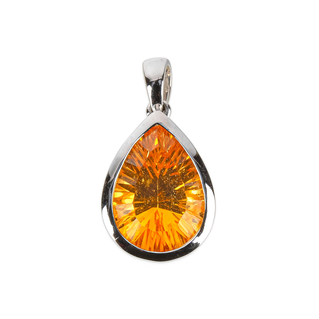 14K White Gold Pear Shape Citrine Pendant