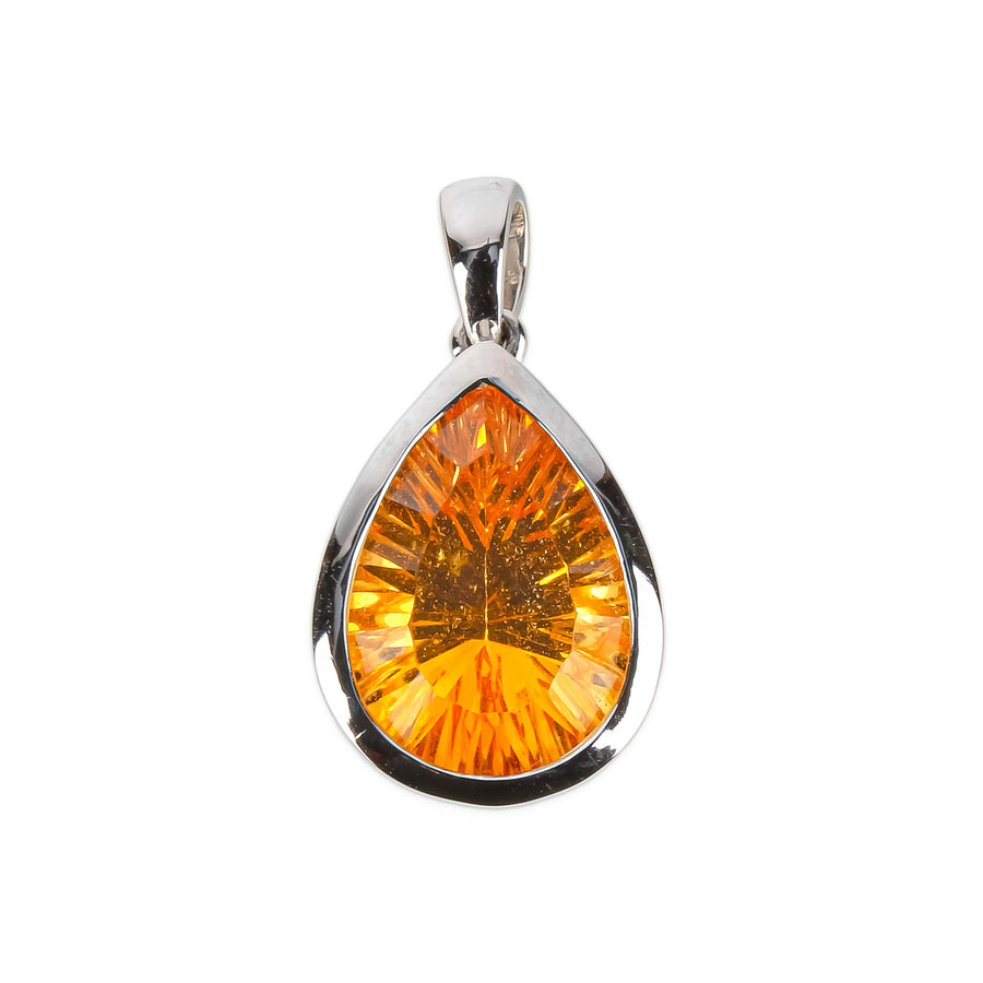 14K White Gold Pear Shape Citrine Pendant