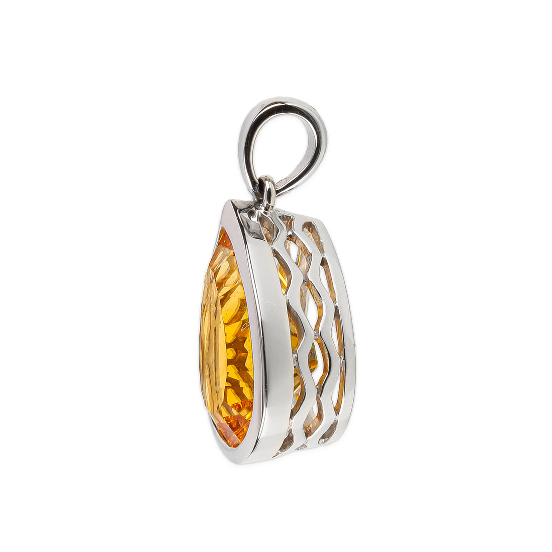 14K White Gold Pear Shape Citrine Pendant